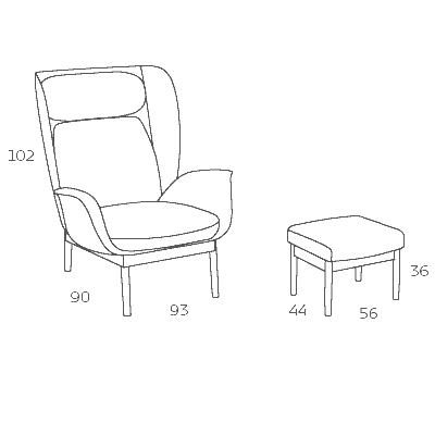 ca. 93 x 90 x 102H cm - mit Hocker