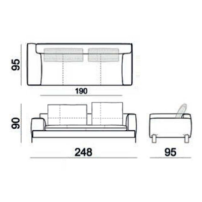 ca. 248 x 95 x 90H cm (rechts)