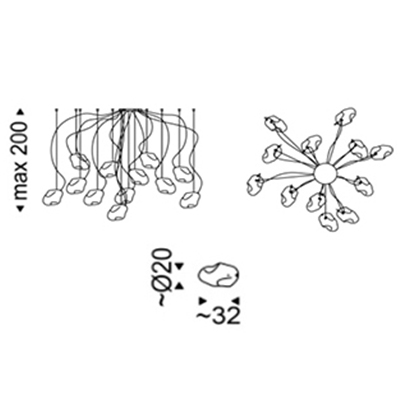 ca. Ø20 x 32H cm - 12-armig